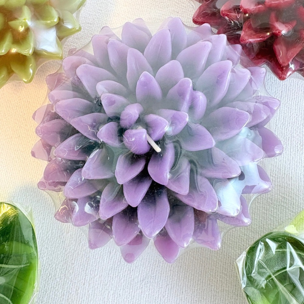 Illuminations Floating Candle Set 5pc Dahlia Flower & Palm Leaf Purple Red Green